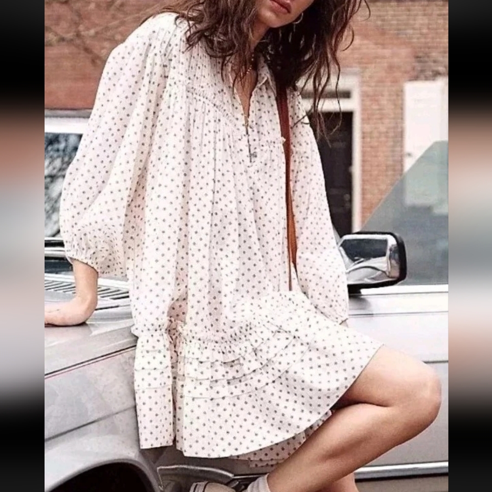 FREE PEOPLE FULL SWING MINI DRESS IN IVORY COMBO - XS